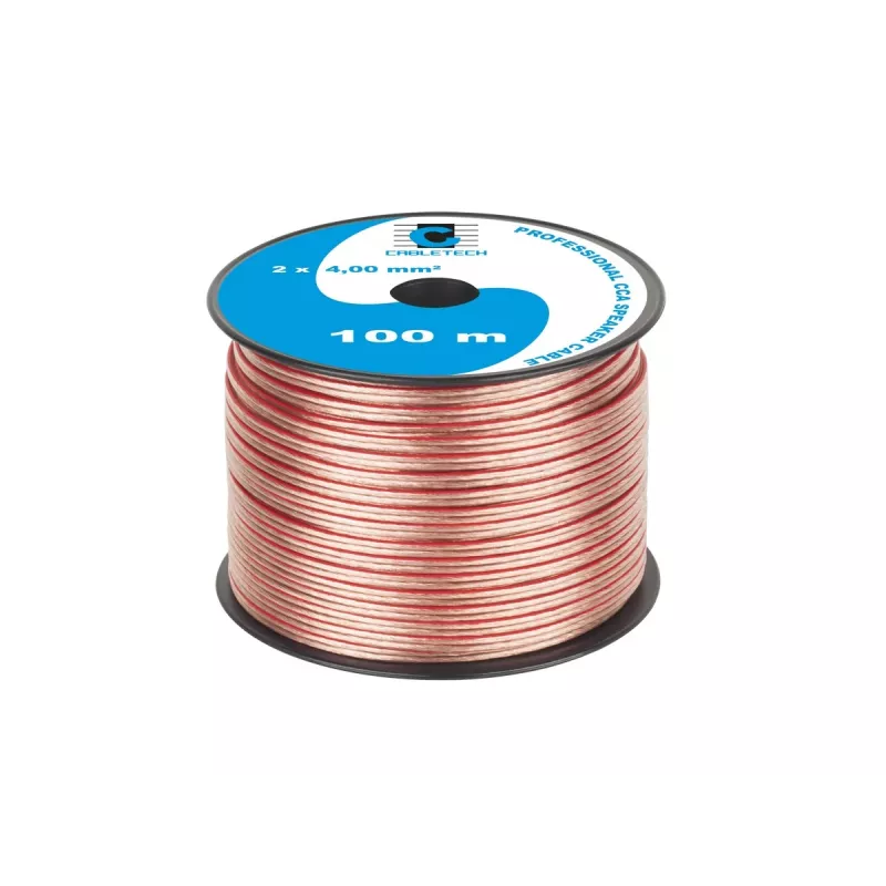CABLETECH CCA 4.0mm garsiakalbių kabelis 50m permatomas raudonas/juodas
