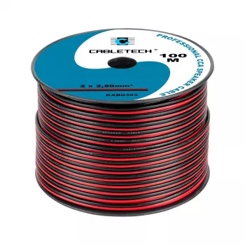 CABLETECH CCA garsiakalbio kabelis 2,5 mm juodas-raudonas 2 gyslų plokščias dvigubas ritė