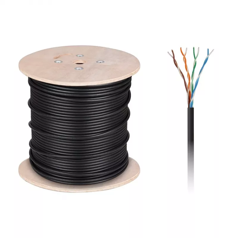 CABLETECH Copper Computer Cable - UTP Cat5e Twisted Pair + Gel, 305 m, Black, Outdoor