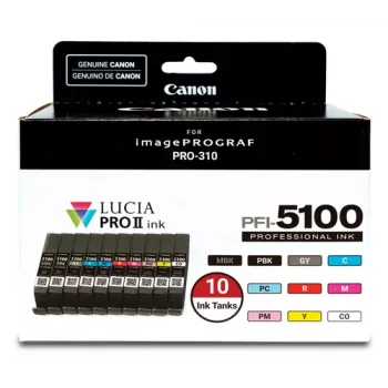 Canon PFI-5100 rinkinys, standartinė talpa, 10 x 14.4 ml, įvairių spalvų rašalo talpyklės