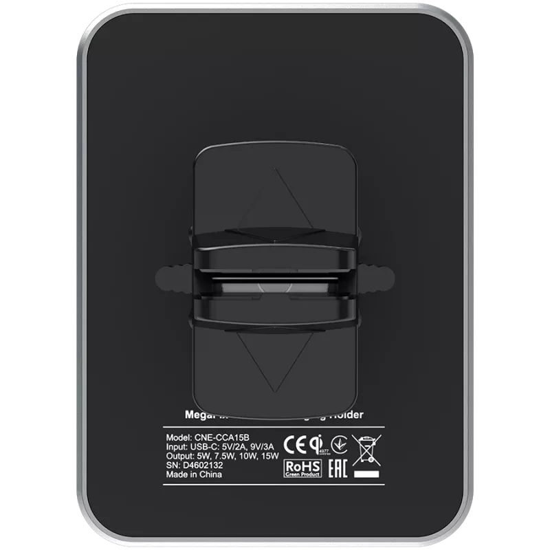 CANYON CH-15 Automobilinis laikiklis ir belaidis įkroviklis MegaFix, 15W, USB-C, juodas