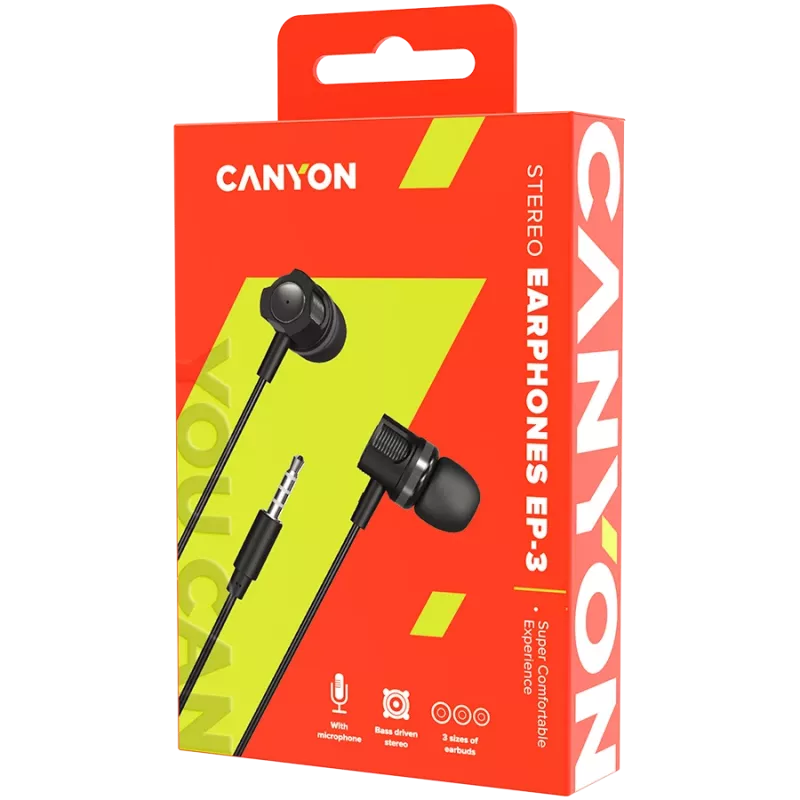 CANYON EP-3 Ausinės su mikrofonu, 1,2 m plokščias laidas, tamsiai pilka