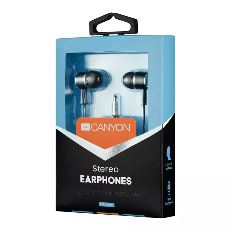 CANYON EPM-01 Ausinės su mikrofonu, 1,2 m laidas, juodos