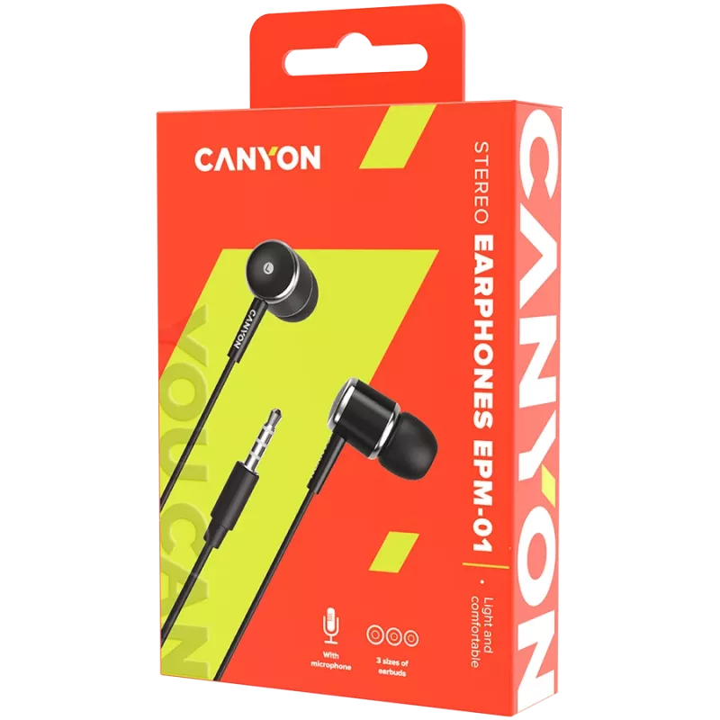 CANYON EPM-01 Ausinės su mikrofonu, 1,2 m laidas, juodos