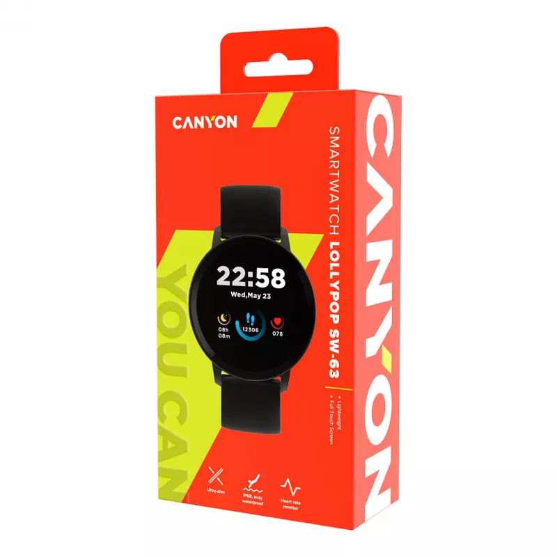 CANYON Lollypop SW-63 išmanusis laikrodis, 1,3 colio IPS jutiklinis ekranas, apvalus, IP68, daugiasportis, BT 5.0