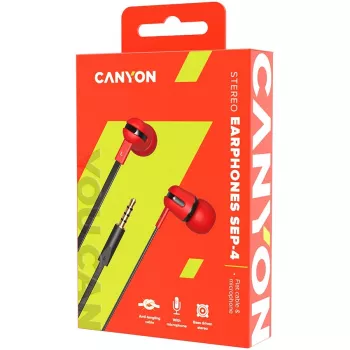 Canyon SEP-4 Stereo Earphone with Microphone 3.5 mm Red