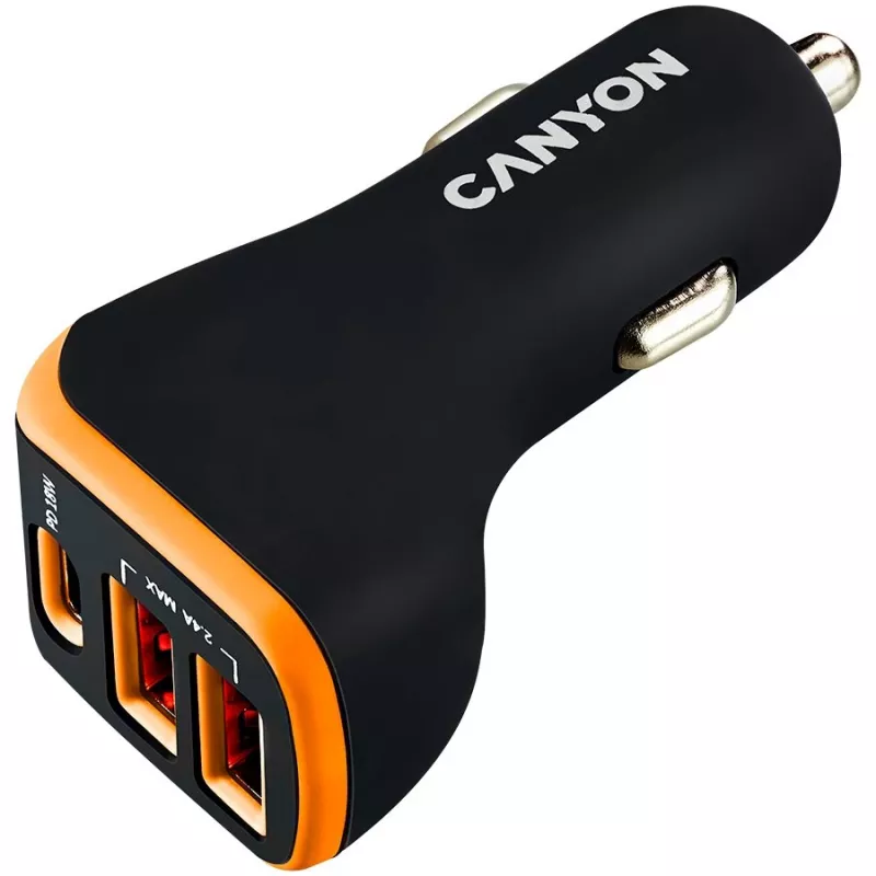 Canyon Universal 3xUSB automobilinis adapteris, įėjimas 12V-24V, išėjimas DC, juodas