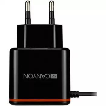 Canyon sieninis įkroviklis su USB Type-C kabeliu, 2.1A, juodas