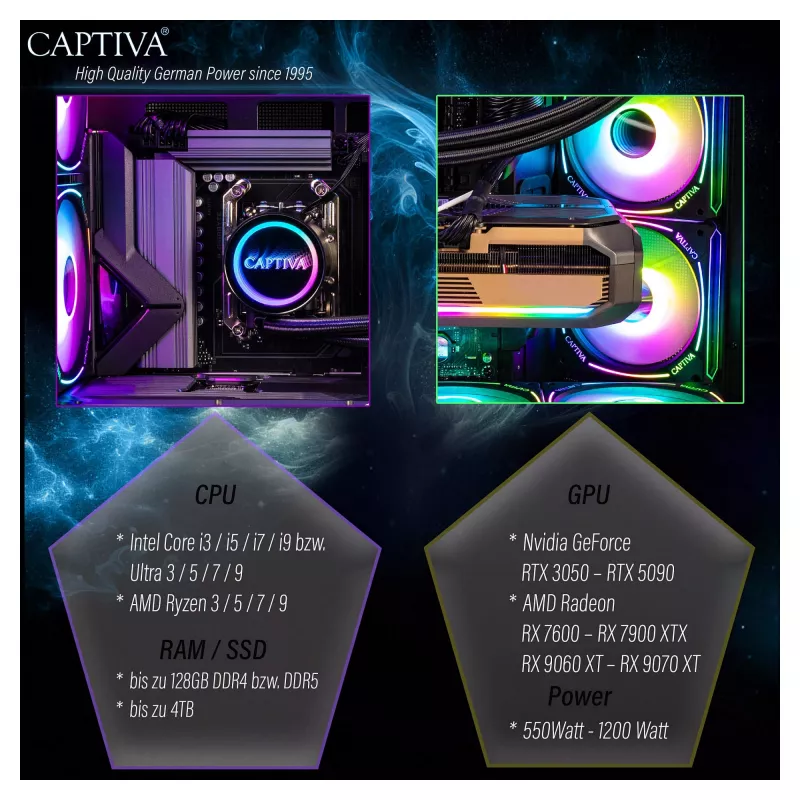 CAPTIVA žaidimų kompiuteris I10-2668 Intel Core Ultra 7 270K Plus, 32GB DDR5 RAM, 1TB M.2 SSD, NVIDIA GeForce RTX 5070 Ti 16GB, Z890, Windows 11 Home