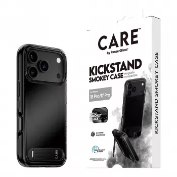 CARE by PanzerGlass dėklas su atrama Smokey Black MagSafe, skirtas iPhone 17 Pro