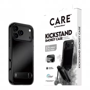 CARE by PanzerGlass „Kickstand“ dėklas „Smokey“ su juodu „MagSafe“ skirtas iPhone 17 Pro Max