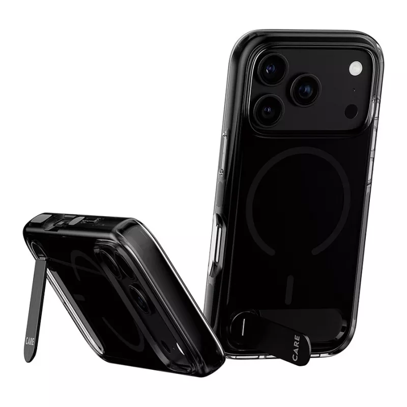 CARE by PanzerGlass „Kickstand“ dėklas „Smokey“ su juodu „MagSafe“ skirtas iPhone 17 Pro Max