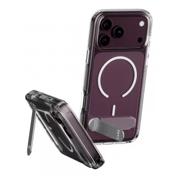 CARE by PanzerGlass dėklas su atlenkiama kojelė yra permatomas su baltu MagSafe, skirtas iPhone 17 Pro