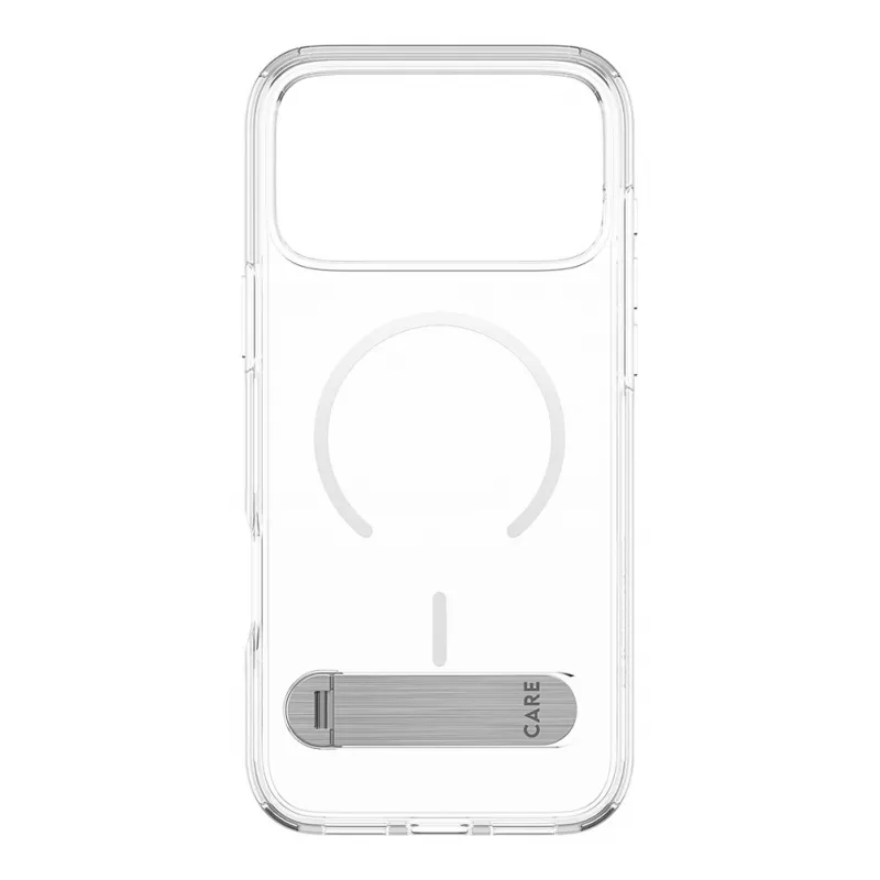 CARE by PanzerGlass dėklas su atlenkiama kojelė skaidrus su baltu MagSafe, skirtas iPhone 17 Pro Max