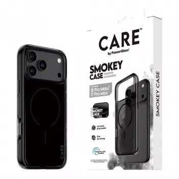 CARE by PanzerGlass Smokey dėklas su juodu MagSafe, skirtas iPhone 17 Pro Max