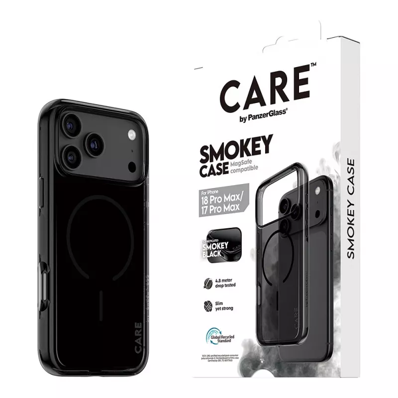 CARE by PanzerGlass Smokey dėklas su juodu MagSafe, skirtas iPhone 17 Pro Max