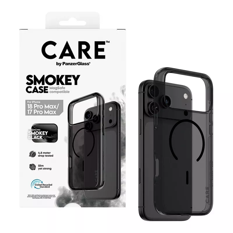 CARE by PanzerGlass Smokey dėklas su juodu MagSafe, skirtas iPhone 17 Pro Max