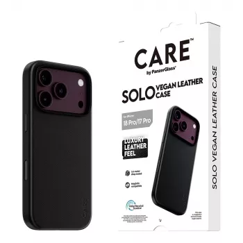 CARE by PanzerGlass Solo veganiškos odos dėklas juodas su MagSafe, skirtas iPhone 17 Pro