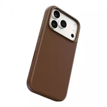 CARE by PanzerGlass Solo veganiškos odos dėklas rudas su MagSafe, skirtas iPhone 17 Pro