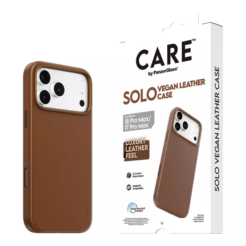 CARE by PanzerGlass Solo veganiškos odos dėklas rudas su MagSafe, skirtas iPhone 17 Pro Max