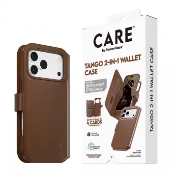 CARE by PanzerGlass Tango 2-in-1 piniginės dėklas rudas su MagSafe, skirtas iPhone 17 Pro Max