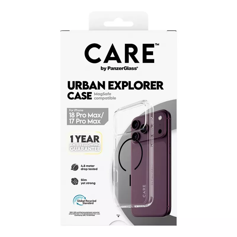 CARE by PanzerGlass Urban Explorer dėklas permatomas su juodu MagSafe, skirtas iPhone 17 Pro Max