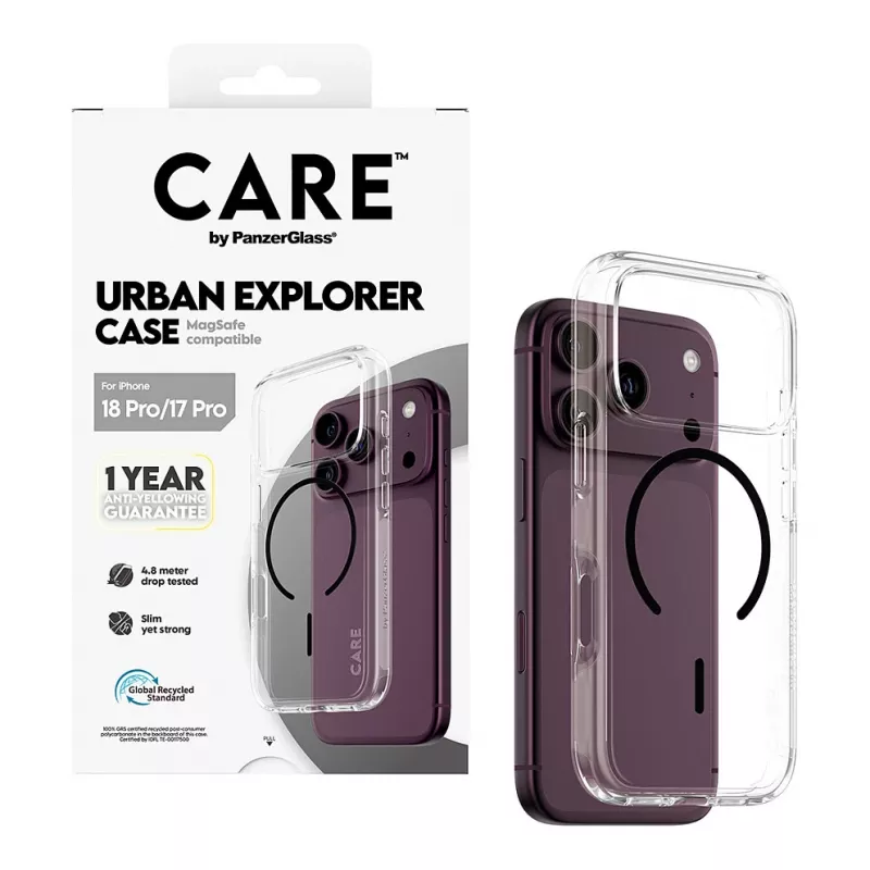 CARE by PanzerGlass Urban Explorer dėklas permatomas su juodu MagSafe iPhone 17 Pro