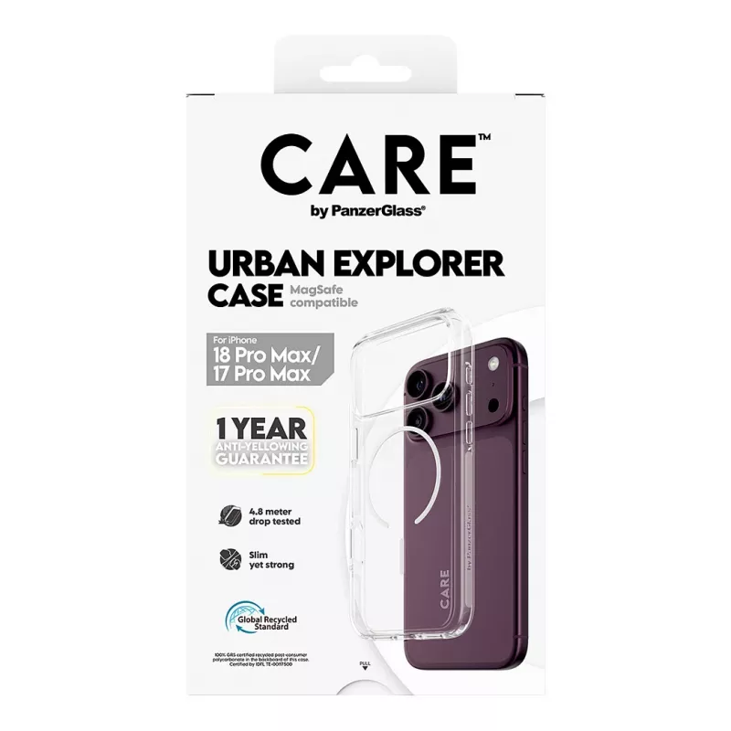CARE by PanzerGlass Urban Explorer dėklas permatomas su baltu MagSafe, skirtas iPhone 17 Pro Max