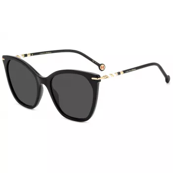 Carolina Herrera HER0091S807 moteriški katės akies akiniai nuo saulės - juodas acetatinis rėmelis, pilki polikarbonatiniai lęšiai, UV400 apsauga