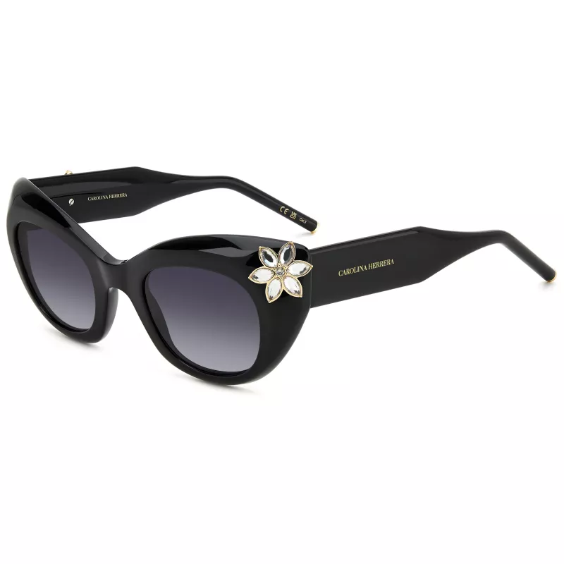 CAROLINA HERRERA Moteriški katės akies akiniai nuo saulės HER0215S807 - Juodas acetato rėmelis, pilki polikarbonato lęšiai, 50 mm