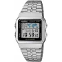 Casio A500WA-1DF klasikinis skaitmeninis kvarcinis rankinis laikrodis – sidabrinė nerūdijančio plieno apyrankė, LED foninis apšvietimas, pasaulinis laikas