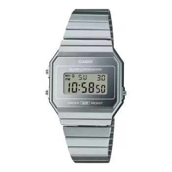 CASIO A700WEV-7A Unisex Digitalinis Kvarcinis Laikrodis Sidabrinis Nerūdijantis Plienas 37,4 mm