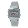 CASIO A700WM-7A Unisex Skaitmeninis Laikrodis - 37,4 mm Sidabrinis Milano Tinklelis