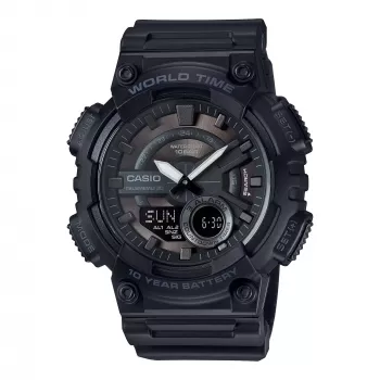 CASIO AEQ-110W-1B Vyriškas kvarcinis analoginis-skaitmeninis laikrodis, 52,2 mm, juoda derva