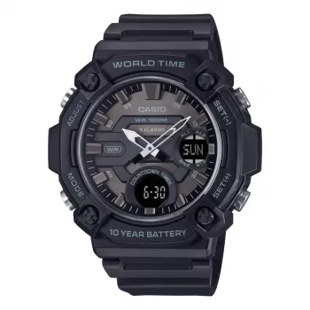 CASIO AEQ-120W-1B Vyriškas analoginis-skaitmeninis kvarcinis laikrodis, 53,3 mm, juoda derva
