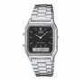 CASIO AQ-230A-1D Unisex analoginis-skaitmeninis laikrodis, 38,8 mm, sidabrinis nerūdijančio plieno dirželis, juodas ciferblatas