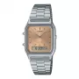 CASIO AQ-230A-4A Unisex analoginis-skaitmeninis laikrodis, 38,8 mm, sidabrinis korpusas, raudonas ciferblatas, nerūdijančio plieno juosta