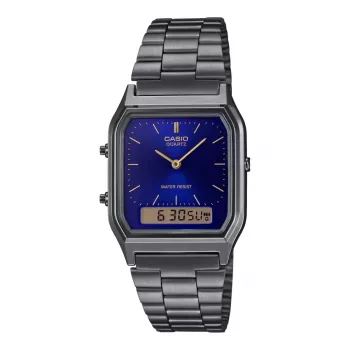 CASIO AQ-230GG-2A Unisex analoginis-skaitmeninis kvarcinis laikrodis, 38,8 mm, šratuoto plieno juodos spalvos apyrankė, mėlynas ciferblatas