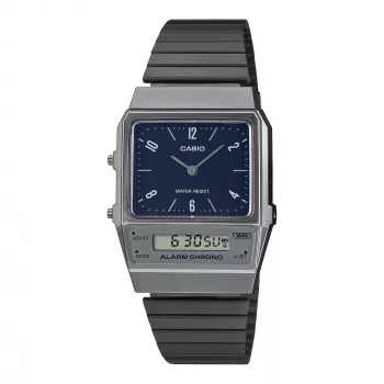 CASIO AQ-800EB-2AEF Unisex Analoginis-Digitalinis Laikrodis, 32mm, Mėlynas Ciferblatas, Sidabrinis Tinklinis Dirželis