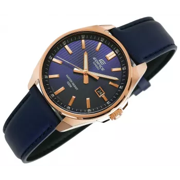 Casio Edifice EFV-150CL-2AVUEF vyriškas laikrodis su mėlynu ciferblatu ir rudu odiniu dirželiu