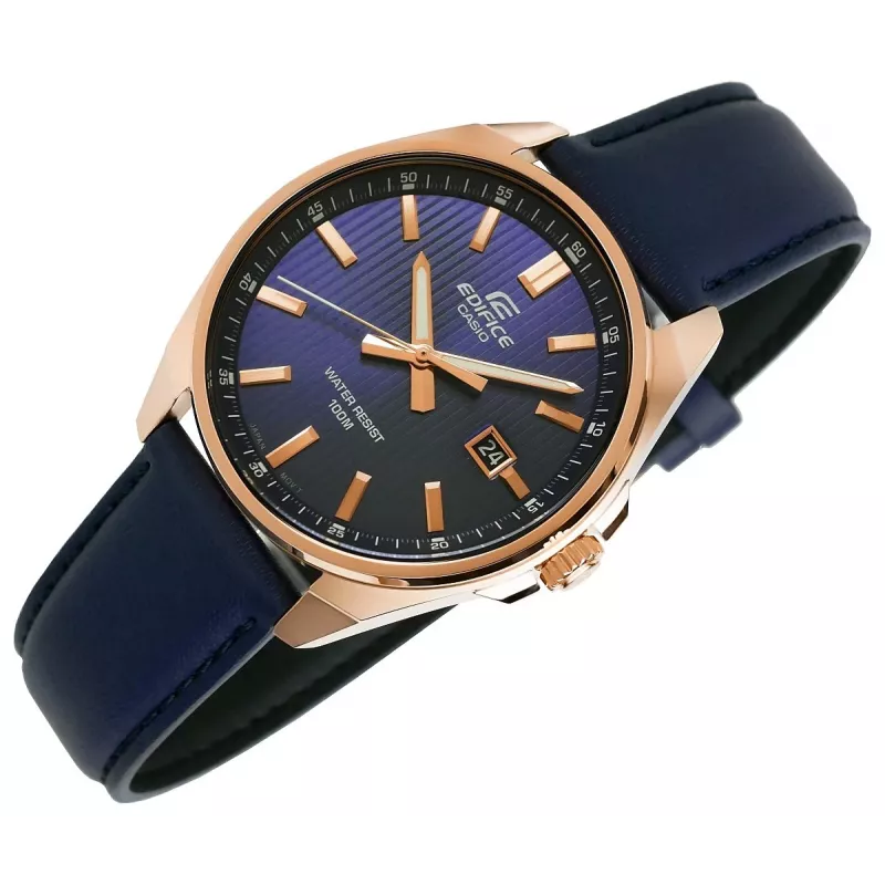 Casio Edifice EFV-150CL-2AVUEF vyriškas laikrodis su mėlynu ciferblatu ir rudu odiniu dirželiu