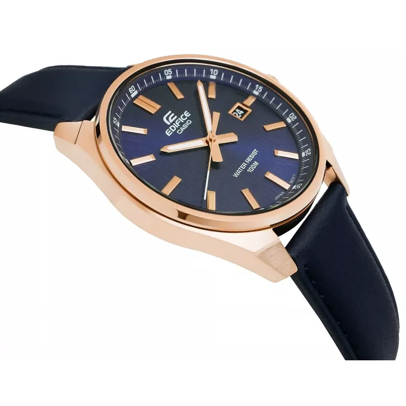 Casio Edifice EFV-150CL-2AVUEF vyriškas laikrodis su mėlynu ciferblatu ir rudu odiniu dirželiu