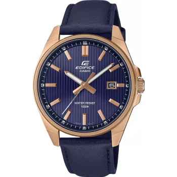 Casio Edifice EFV-150CL-2AVUEF vyriškas laikrodis su mėlynu ciferblatu ir rudu odiniu dirželiu