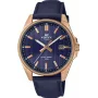 Casio Edifice EFV-150CL-2AVUEF vyriškas laikrodis su mėlynu ciferblatu ir rudu odiniu dirželiu