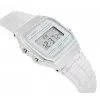 Casio F-91WS-7DF Skaitmeninis laikrodis – permatomas baltas dervos korpusas, unisex, kvarcinis, LED apšvietimas, atsparus vandeniui 3 ATM