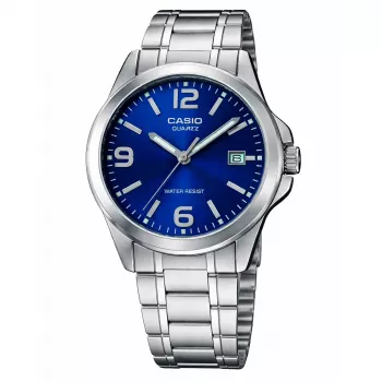 CASIO LTP-1215A-2A Moteriškas analoginis kvarcinis laikrodis 28 mm mėlynu ciferblatu iš nerūdijančio plieno