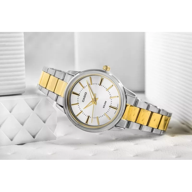 CASIO LTP-1303SG-7AVDF Moteriškas analoginis kvarcinis laikrodis su nerūdijančio plieno juosta ir datos rodymu