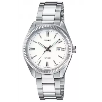 CASIO LTP1302PD7A1V Unisex Analoginis Kvarcinis Laikrodis, Sidabrinis Nerūdijantis Plienas, 34,5 x 30,2 x 8,7 mm