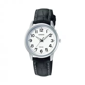 CASIO LTP1303PL7BVE Unisex Analoginis Laikrodis - Nerūdijančio Plieno Korpusas, Juodas Odinis Dirželis, 50m Atsparumas Vandeniui
