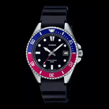 CASIO MDV-10-1A2VDF Vyriškas analoginis kvarcinis laikrodis, 38,5 mm, juodas ciferblatas, dervos dirželis, 200 m atsparumas vandeniui